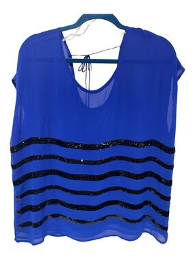 a.n.a Royal Blue Sequin Stripe Sheer Blouse